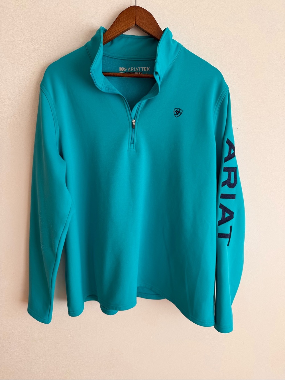AriatTEK Cold Series Team 1/4 Zip Fleece Pullover Turquoise Blue Sleeve Logo XXL